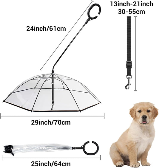 Dog Umbrella for Small Dogs, Clear Dog Umbrella Leash, Rainproof Waterproof, Doggy Walking Rain Umbrella with Adjustable Leash, Small Puppy Outdoor Rain Gear