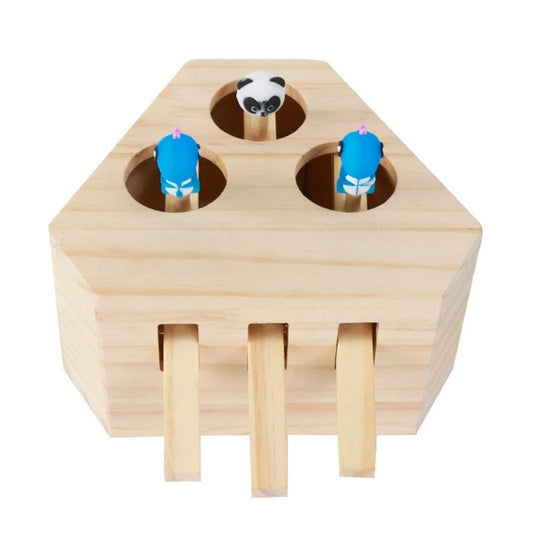 Wooden Cat Toy Interactive Mouse Whack a Mole Mouse Wooden Puzzle Box Cat Exercise Toy with Cute Cartoon Toys for Cats Kitten