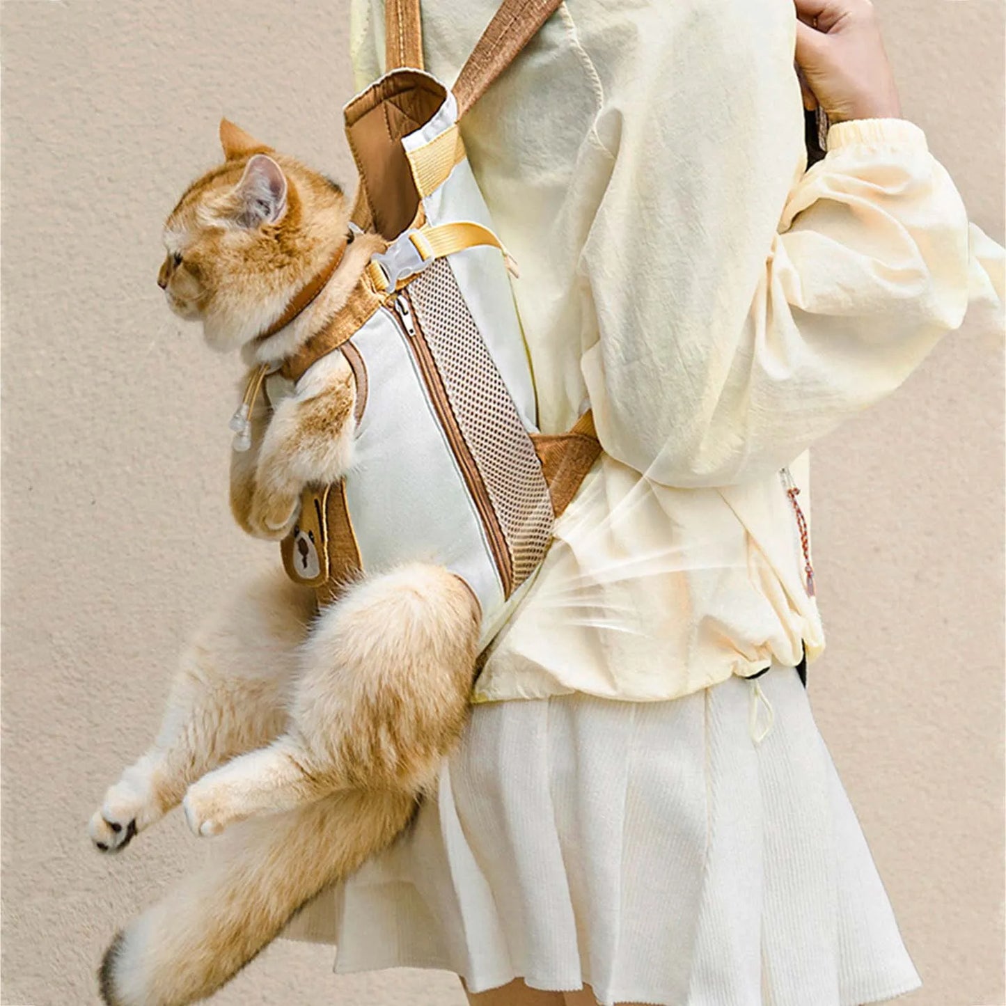 Cat Travel Backpack Cat Puppy Backpack Cute Bear Decor Breathable Pet Supplies for Travel Dog Cat Car Dog Accessories