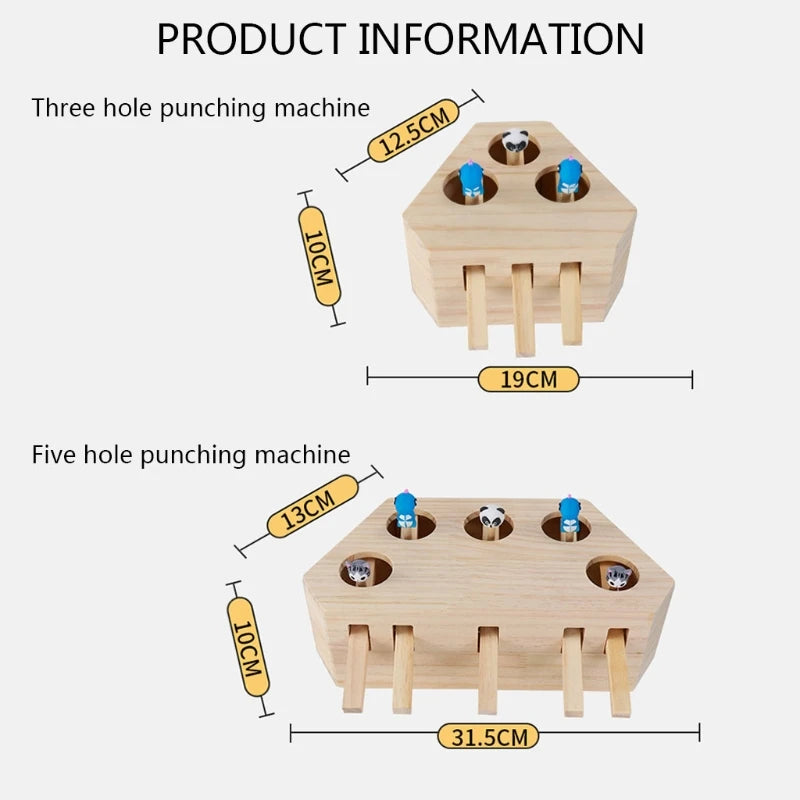 Wooden Cat Toy Interactive Mouse Whack a Mole Mouse Wooden Puzzle Box Cat Exercise Toy with Cute Cartoon Toys for Cats Kitten