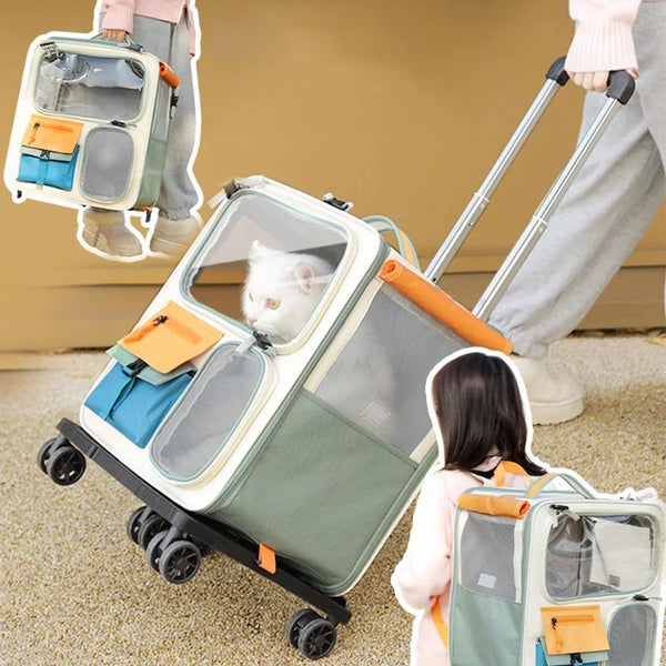 Cats Travel Bag Portable Out Pet Trolley Suitcase Universal Small Dogs Bag Cat Backpack Detachable Pet Supplies