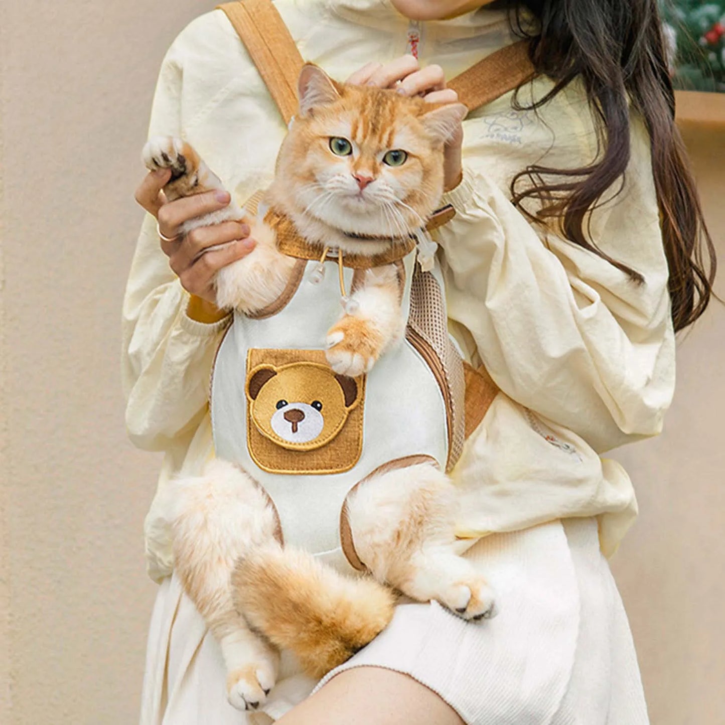 Cat Travel Backpack Cat Puppy Backpack Cute Bear Decor Breathable Pet Supplies for Travel Dog Cat Car Dog Accessories