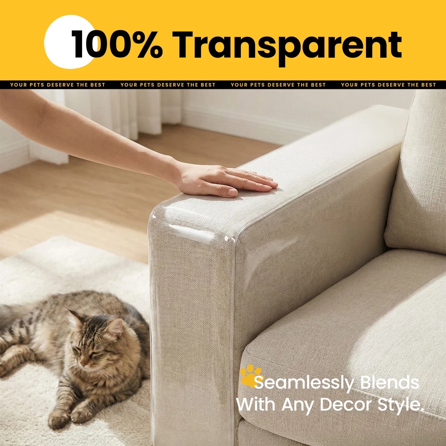 Cat Scratching Furniture Protector, 10 Pack Self-Adhesive Clear Couch Guard, Anti-Scratch Film for Sofa, Furniture Covers from Cat Claws with 44 Pins