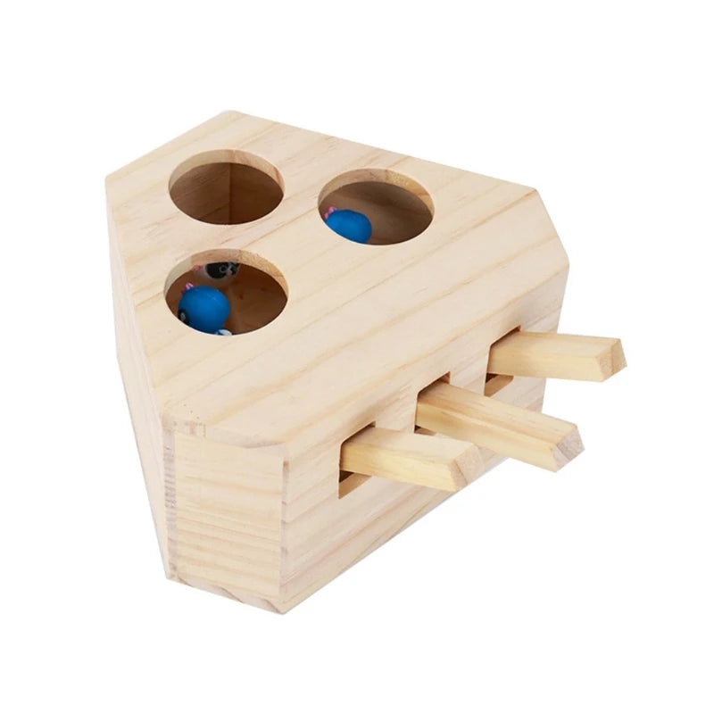Wooden Cat Toy Interactive Mouse Whack a Mole Mouse Wooden Puzzle Box Cat Exercise Toy with Cute Cartoon Toys for Cats Kitten