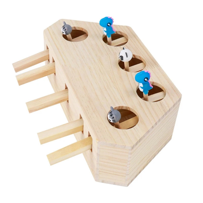 Wooden Cat Toy Interactive Mouse Whack a Mole Mouse Wooden Puzzle Box Cat Exercise Toy with Cute Cartoon Toys for Cats Kitten